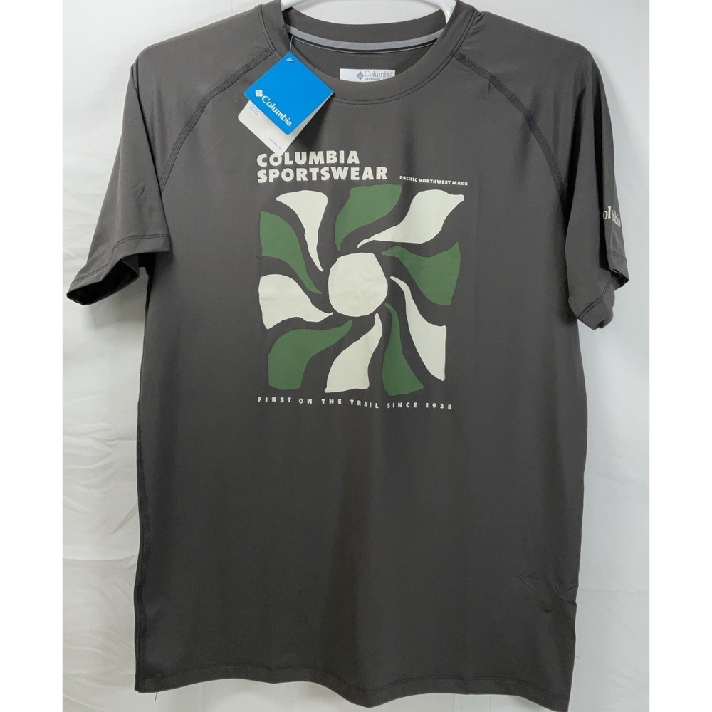 NWT Men's Columbia Dri-Fit Sun Trek First On Trail Graphic T-Shirt Gray - Large